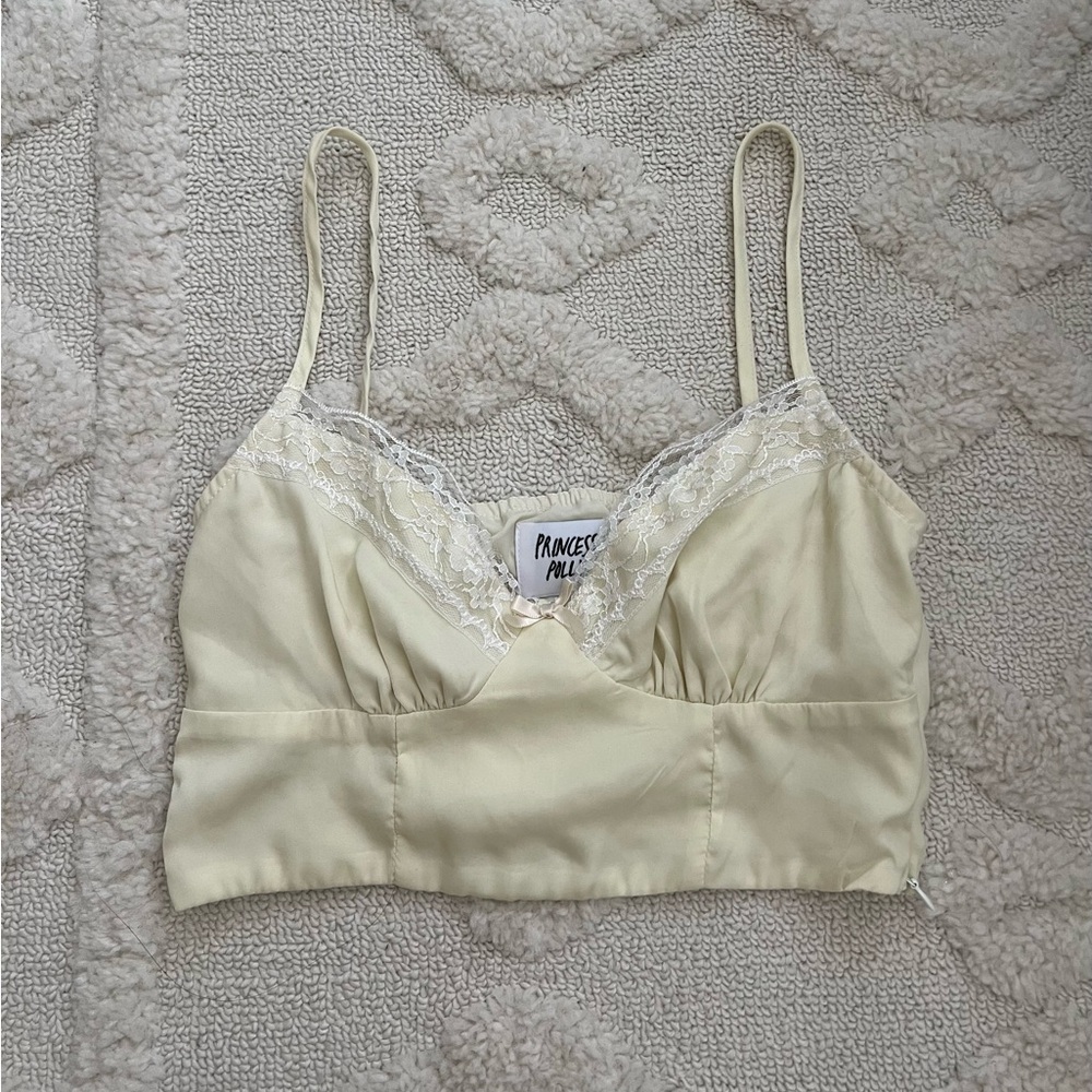 Princess Polly Lemon Yellow Satin Lace Crop Top
